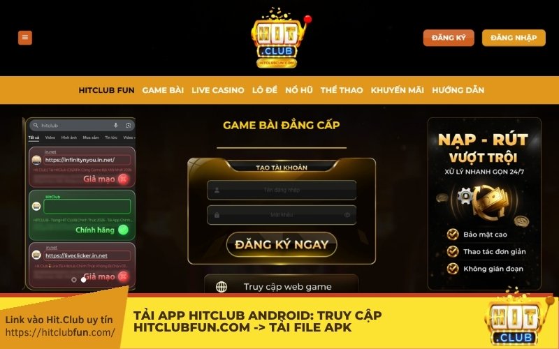 Tải App HitClub Android: Truy cập hitclubapk.site -> Tải file APK -> Mở quyền "Nguồn không xác định" -> Cài đặt & Chiến ngay!
